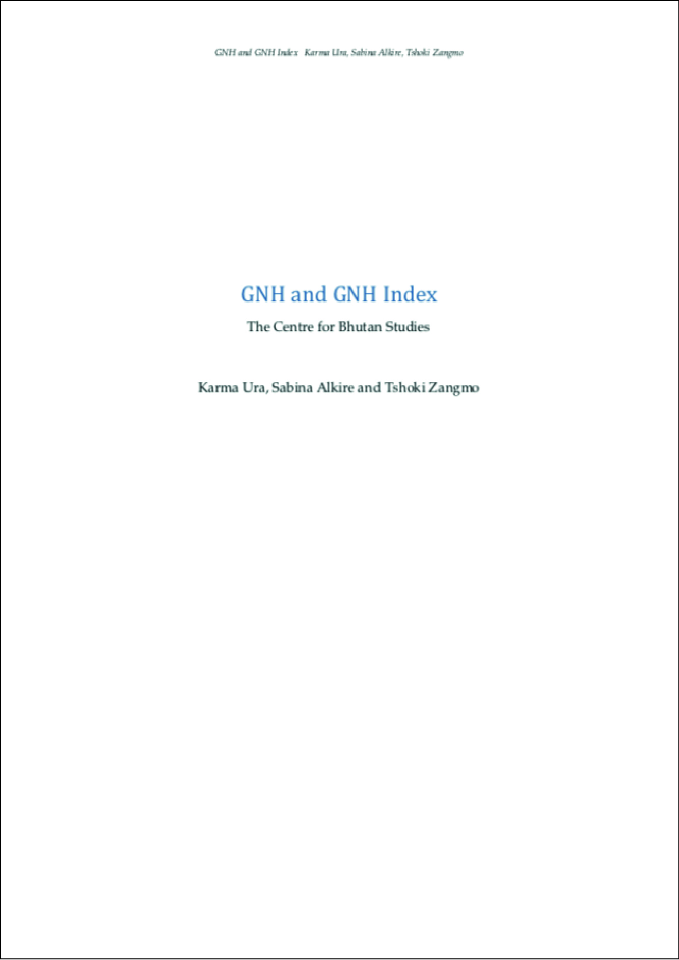 Bhutan GNH and GNH INdex 2012 cover image