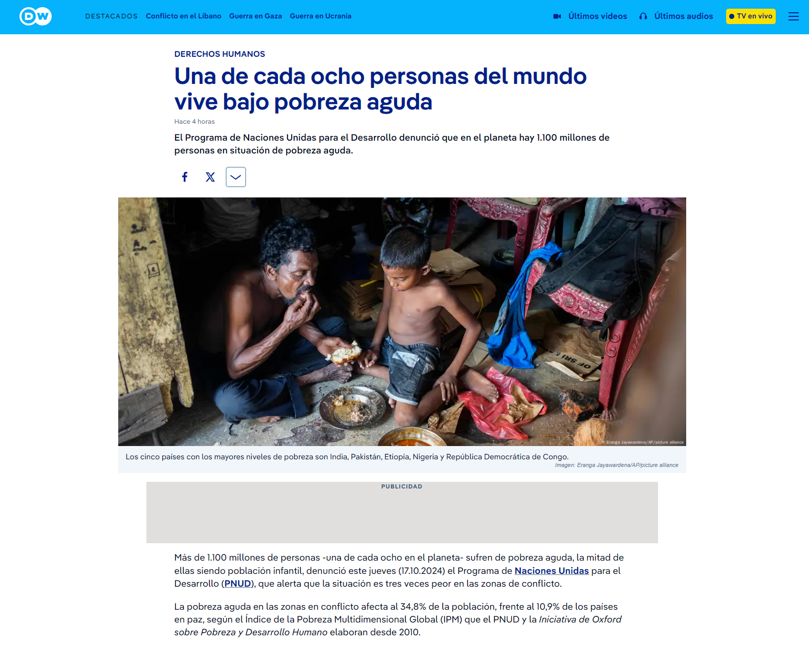 Deutsche Welle Una de cada ocho personas del mundo vive bajo pobreza