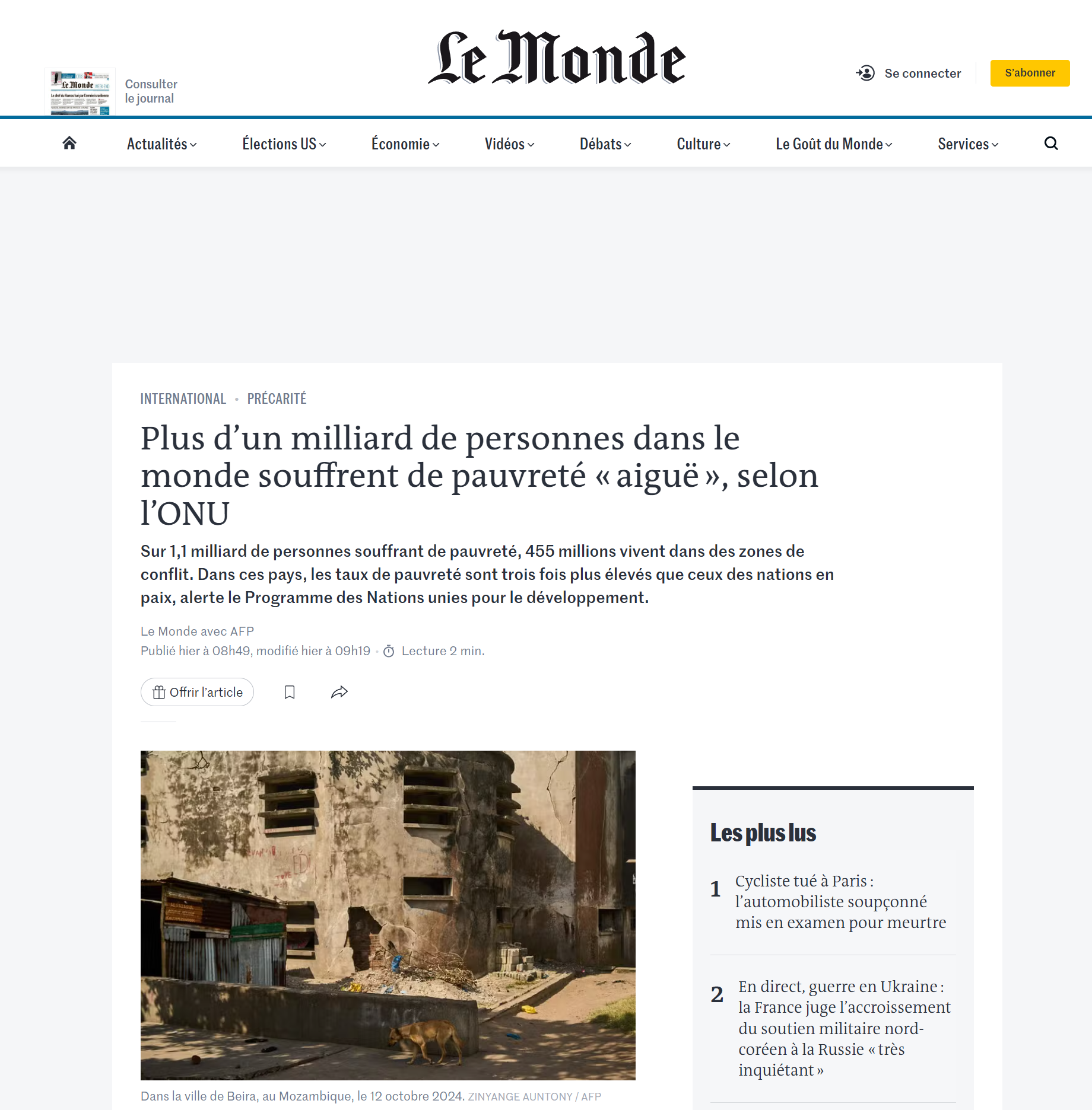 Screenshot of Le Monde