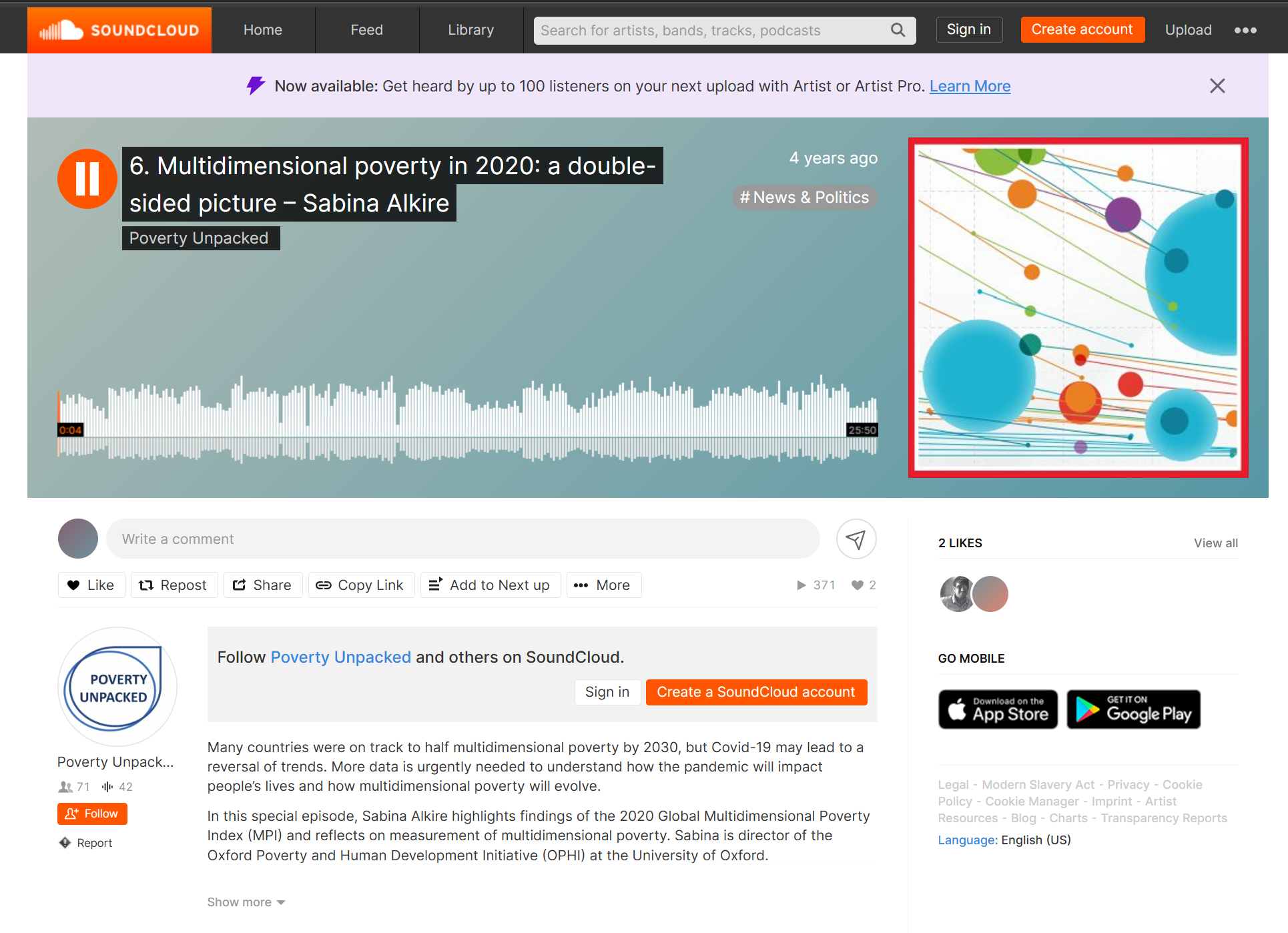 Screenshot of podcast