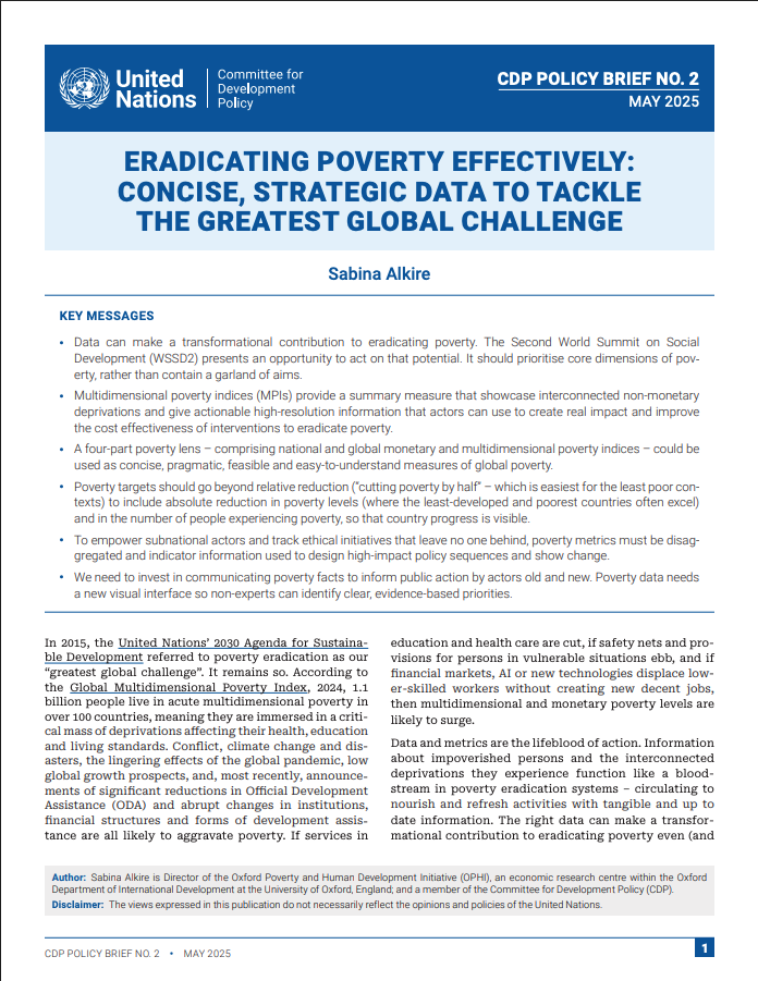 Alkire, Eradicating poverty effectively, 2025, CDP Policy Brief No. 2 cover