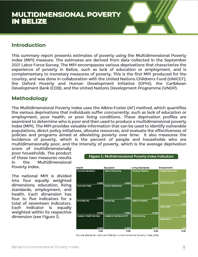 Cover of Belize 2021 MPI factsheet